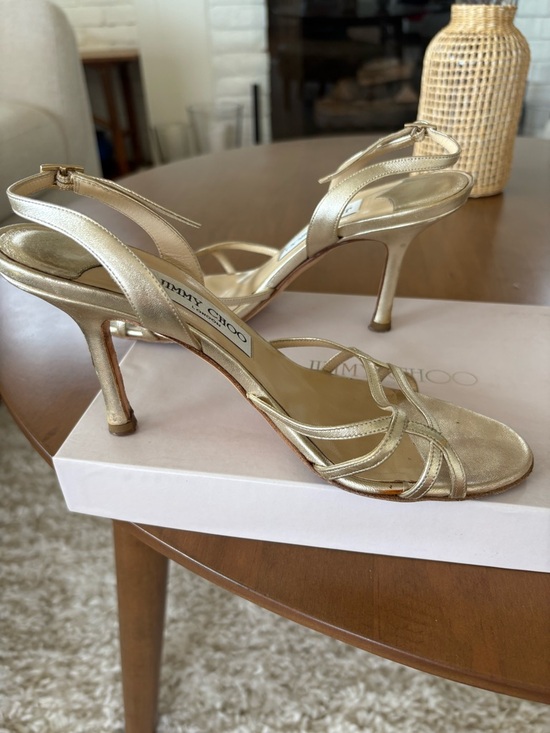 Jimmy Choo Shoes - Jimmy Choo Metallic Gold Strappy Slingback Heels